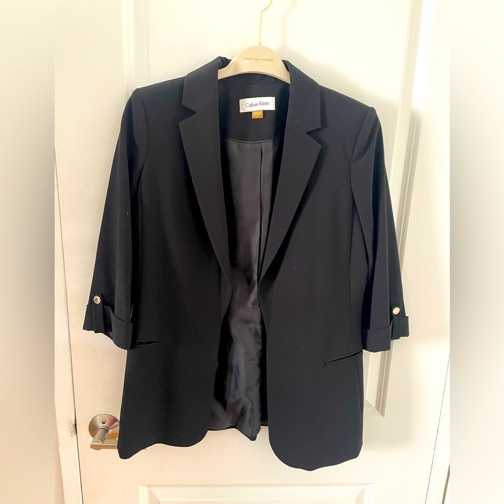 Calvin Klein 3/4 sleeve black blazer
